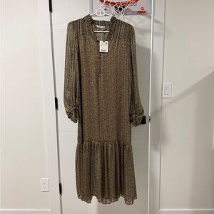 Zara Black and Yellow Long Sleeve Floral Dress